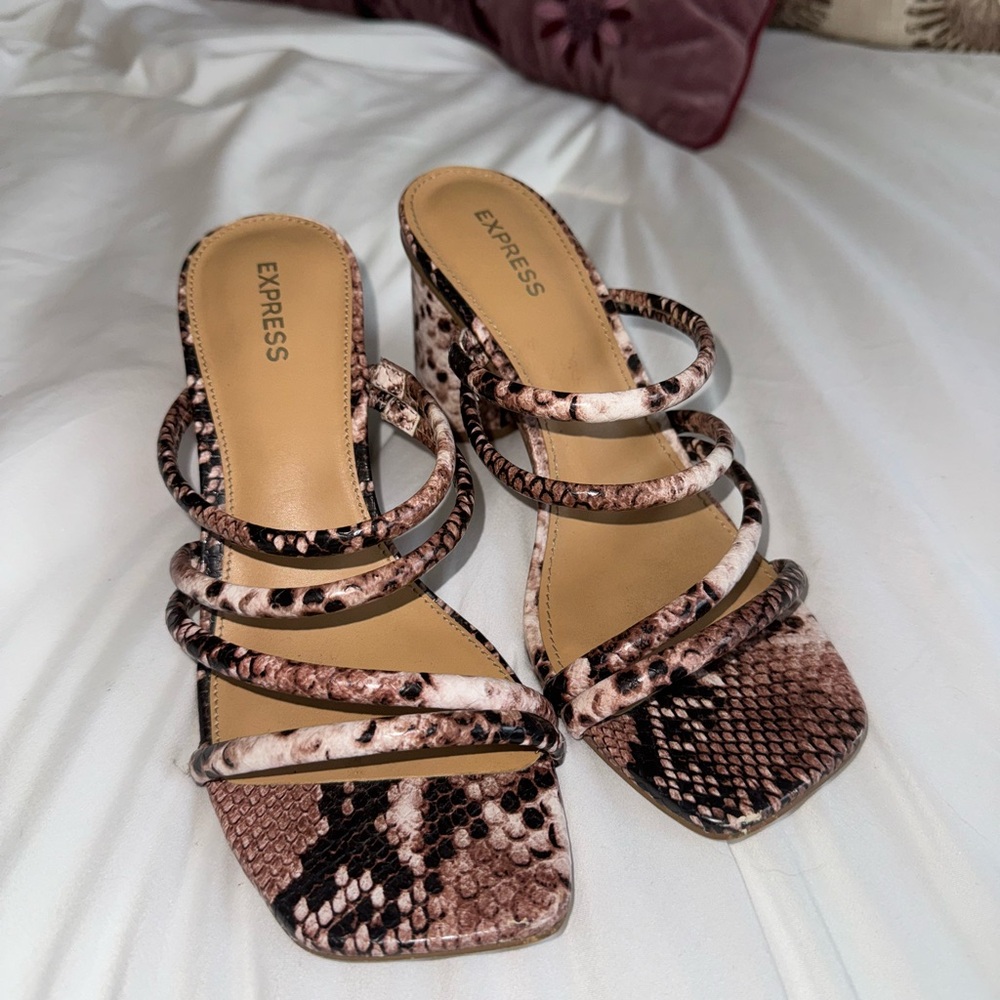 Express Snakeskin Multi-Strap Heels